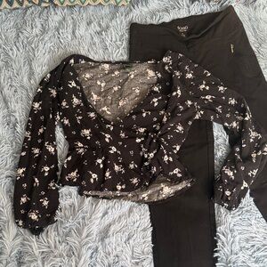 Wild Fable Black Floral Blouse Wrap Small